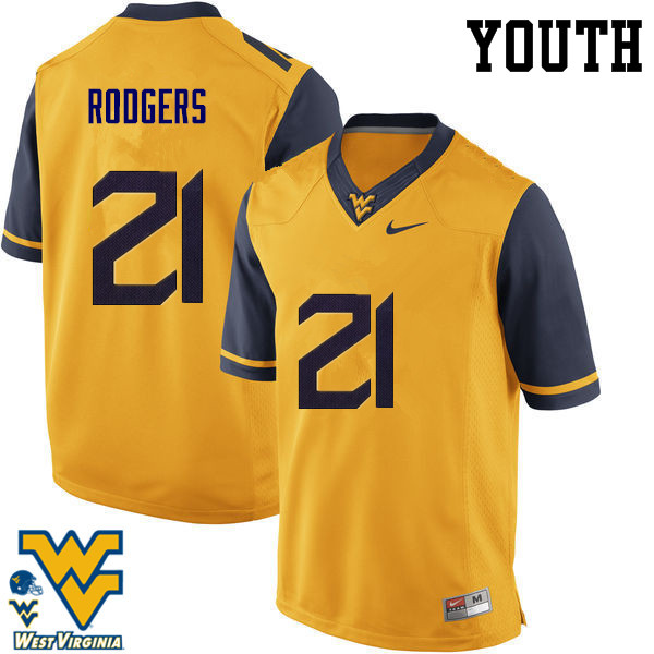 Youth #21 Ira Errett Rodgers West Virginia Mountaineers College Football Jerseys-Gold - Click Image to Close